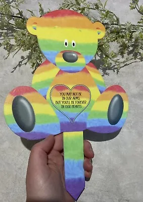 Rainbow Bear Grave Marker - Personalised Baby Memorial Plaque - Keepsake Teddy • £13