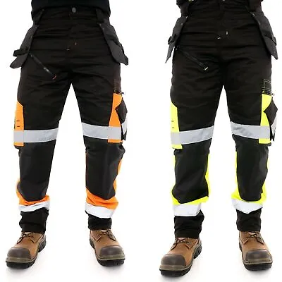 Men's Hi Vis Straps Work Trousers Holster Pockets Cordura Cargo Workwear Pants • £24.99