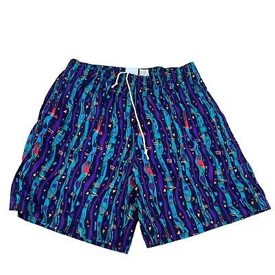 Vintage 90s Abstract Print Swim Shorts Board Shorts Size L Hiking Shorts • $3.74