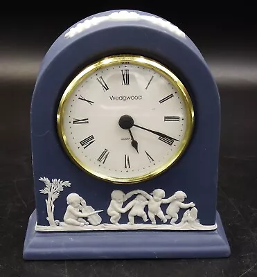 VTG Wedgwood Black Jasperware Mantle Desk Shelf Domed Clock Cupids Cherubs • $67.85