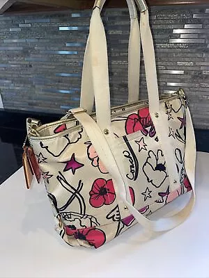 COACH F17148 KYRA FLORAL PRINT TOTE Purse Pink Purple Cream VGC • $47.88