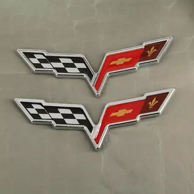 2pcs OEM Front Rear Crossed Flags Emblem Badge For Chevy 2005-2013 C6 Corvette • $18.99