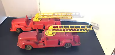 Pair Of Vtg Louis Marx & Co USA Plastic Toy Fire Trucks Friction Motor Red • $19.99