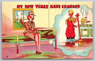 Comic Postcard Halverson Beals WC-9 WAC Soldier On Bed Dreaming Of Man Sweeping • $6.76