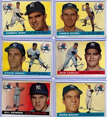 Lot Of Six 1955 Topps Baseball Cards (New York Yankees) • $22.06