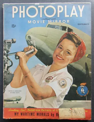 Olivia De Havilland 1943 PHOTOPLAY/MOVIE MIRROR Magazine ROSIE THE RIVETER Cover • $30
