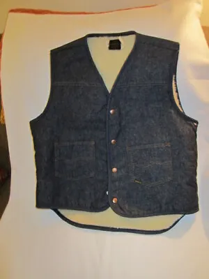 Vintage Men's Large Sears Roebucks Denim Vest With Polyester Wool Look Lining  • $29.95