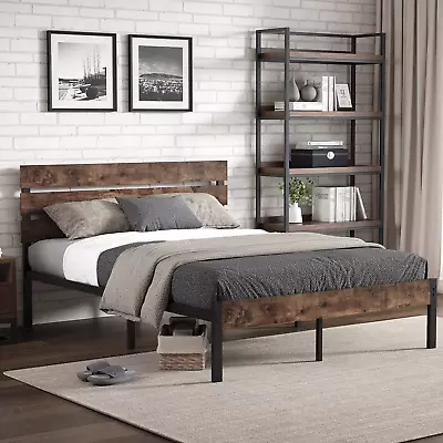 Bed Frame With Wooden Headboard/Heavy Duty Metal Slats Support/No Box Spring Nee • $144.99