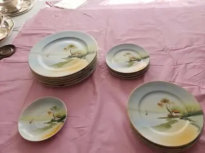 China Set Of 16 Hand Painted Nippon Japan Made S&K Plates Landscape Scene • $29