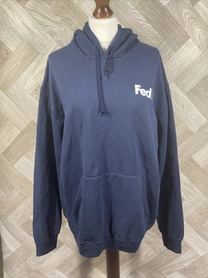 £16.19 • Buy Vintage FEDEX Hoodie Navy Blue Large Print Postal USA Heavyweight Pullover