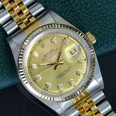 Rolex Mens Datejust Gold Steel Champagne Diamond Dial Jubilee 36mm Watch 1601 • $4185