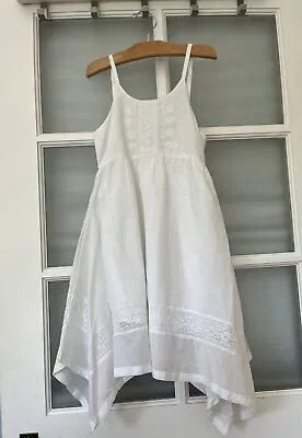 All White Sun Dress Handkerchief Cotton Asymmetrical Girl Backless 6 Kid Crochet • $22