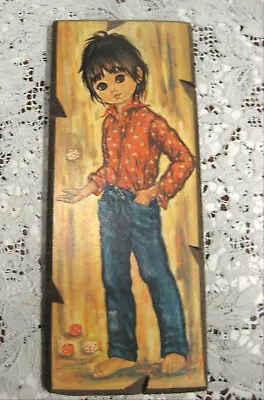 Vintage Mid Century Modern Boho Boy Composite Wood Wall Art Plaque • $12.99
