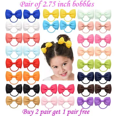 2.75 Inch Girls Bow Hair Bobbles Baby Kids Elastic Bobbles Cute School Bows Pair • £2.99