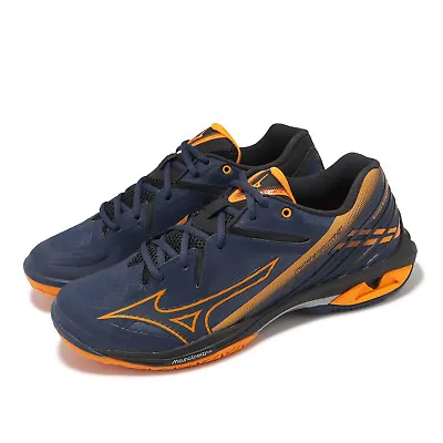 Mizuno Wave Claw 3 Wide Navy Orange Men Badminton Sports Shoes 71GA2443-11 • $125.87