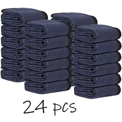 24 Pack Moving Blankets Moving Pads Quilted Furniture Shipping Pads Blue Black • $106.58