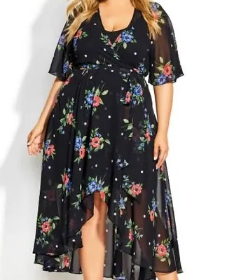 New Tags - CITY CHIC Size XXL Or 24 Black Floral Bouquet Maxi Wrap Dress  • $44.95