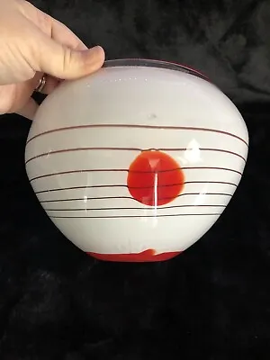 VITRIX Hot Glass Studio Art Glass Sculptural Bowl White & Black With Red Dot • $45