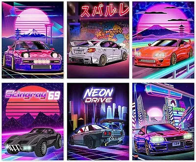 Set Of 6 Japanese Street Car Canvas Sports Car Wall Art Prints • £9.99