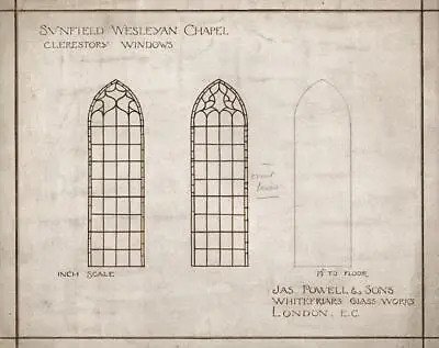 JAMES POWELL & SONS WHITEFRIARS Drawing SUNFIELD WESLEYAN CHAPEL WINDOWS LONDON • £40