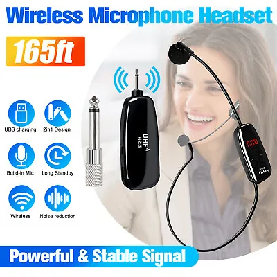 UHF Wireless Microphone Headset 165ft 1/4'' Plug Handheld Mic 2 In 1 For Speaker • $19.98