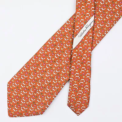 Salvatore Ferragamo Tie Necktie Cat & Butterfly On Orange • $40