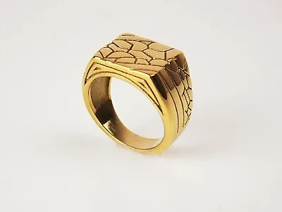 £4.99 • Buy Men Women Crack Pattern Polished Stainless Steel  Signet Ring Gold Pinky Finger