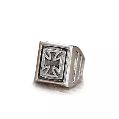 Iron Cross Biker Ring Men Sterling Silver Chopper German Maltese Skull Square  • $85