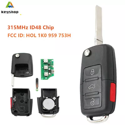 3+1 Button Flip Remote Key Fob 315MHz ID48 Chip For Volkswagen 1K0 959 753 H • $15.51