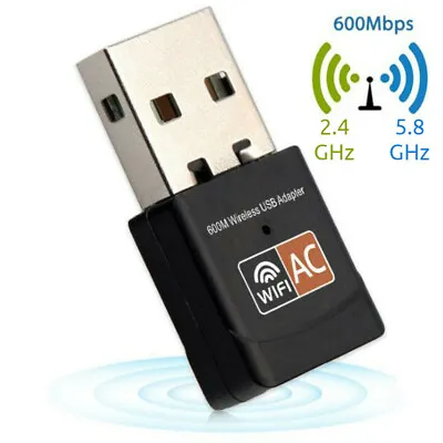 600Mbps 802.11ac USB Wifi Dongle Wi-Fi 5 Dual Band 2.4/5GHz Adapter PC Laptop • $4
