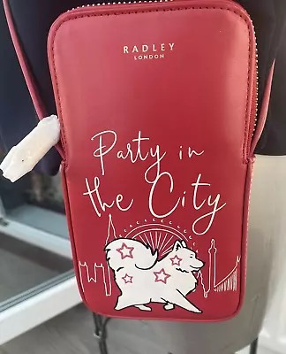 Radley Crossbody Phone Case Bag Red Leather  Party In The Park  BNWOT • £49.99