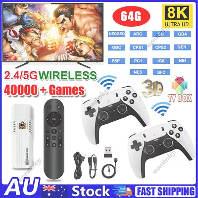 4K HDMI TV&Game Stick Built-in 64GB 40000+ Video Games Console Wireless Gamepad • $59.59