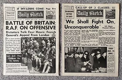 +++ 2 X 1940 BATTLE OF BRITAIN DAILY SKETCH  REPRINTED NEWSPAPERS +++ • £6.95