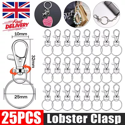 25PCS Lobster Trigger Swivel Clasps Split Keyring Hook Key Fob Ring 32mm UK • £3.69