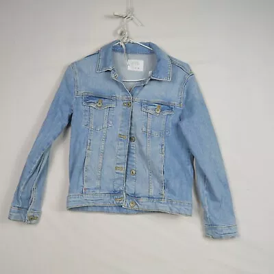 Zara Kids Girls Denim Jacket Size 11 To 12 Years Blue Collared Long Sleeve • $14.99