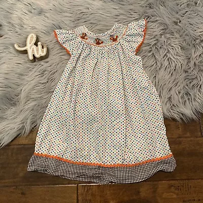 Lil Cactus Girls Dress Smocked Thanksgiving Turkey Multicolor Polkadot Size 5T • $19.99