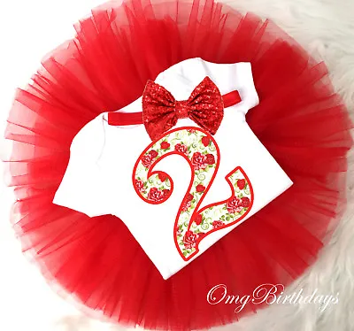 $22.99 • Buy Fast Ship 2nd Second Birthday Shirt Girl Tutu Outfit Set Red Rose Pretty 