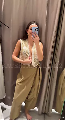 Zara New Woman Ss24 Light Khaki Embroidered Short Gilet Ref:6895/023 • $85.99