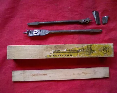 2 X Morisons Adjustable Brace Drill Bits Vintage Carpenters Tool WOODEN BOX • $35
