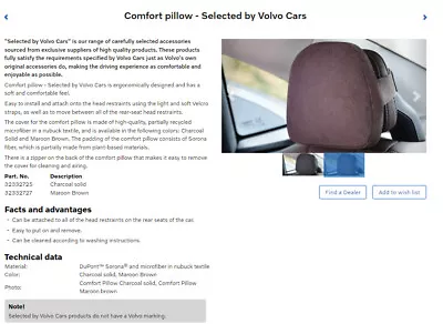 New Genuine Volvo XC90 XC60 XC40 S60 S80 S90 Headrest Comfort Pillow 32332725 • $60.50