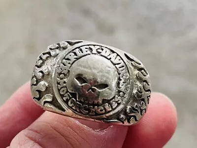 Vintage 925 Sterling Silver Harley Davidson Skull & Flames Men's Ring 11.5 • $49.99