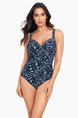 New $194 Miraclesuit Palatium Colorblock Sanibel One Piece Swimsuit Blue Sz 14 • $69.99