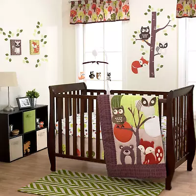 Foxy And Forest Animal Friends 4-Piece Baby Crib Bedding Set Comforter Sheet • $34.99