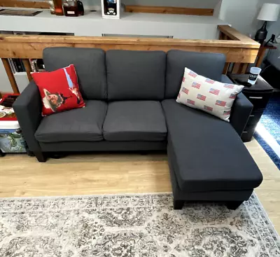 Furniwell Modular Sectional Small Sofa Couch Modern Fabric L-Shaped Dark Gray • $194.95