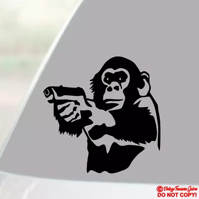 Monkey With A Gun - Vinyl Decal Car Truck Rear Back Window Bumper Wall Sticker • $2.99