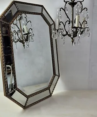 Vintage French Italian Bombay Wood Beveled Octagonal Mirror Gold Wall Hanging • $891