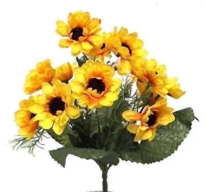 14 MINI SUNFLOWERS Yellow Artificial Bush Silk Fake Miniature Bouquet Faux • $1.20