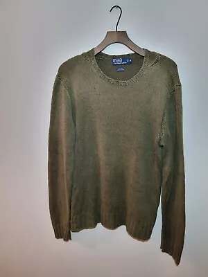 Polo Ralph Lauren Linen Blend Knit Jumper Mens Size Medium Khaki Green • £45