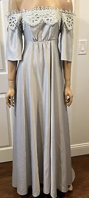 ASOS Maternity Lace Bardot Maxi Satin Dress Gown Sz 4 Gray Off Shoulder • $0.99