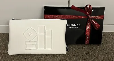 Chanel Skincare Vip Gift Off-White Embossed Pouch Cosmetic Bag Soft Clutch • $49